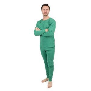LEVERET -  Mens Two Piece Cotton Pajamas Solid Green  Green
